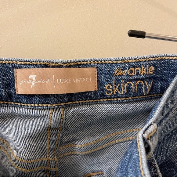 7 For All Mankind Luxe Vintage The Ankle Skinny Jeans Angled Seams size 28 - Picture 7 of 11